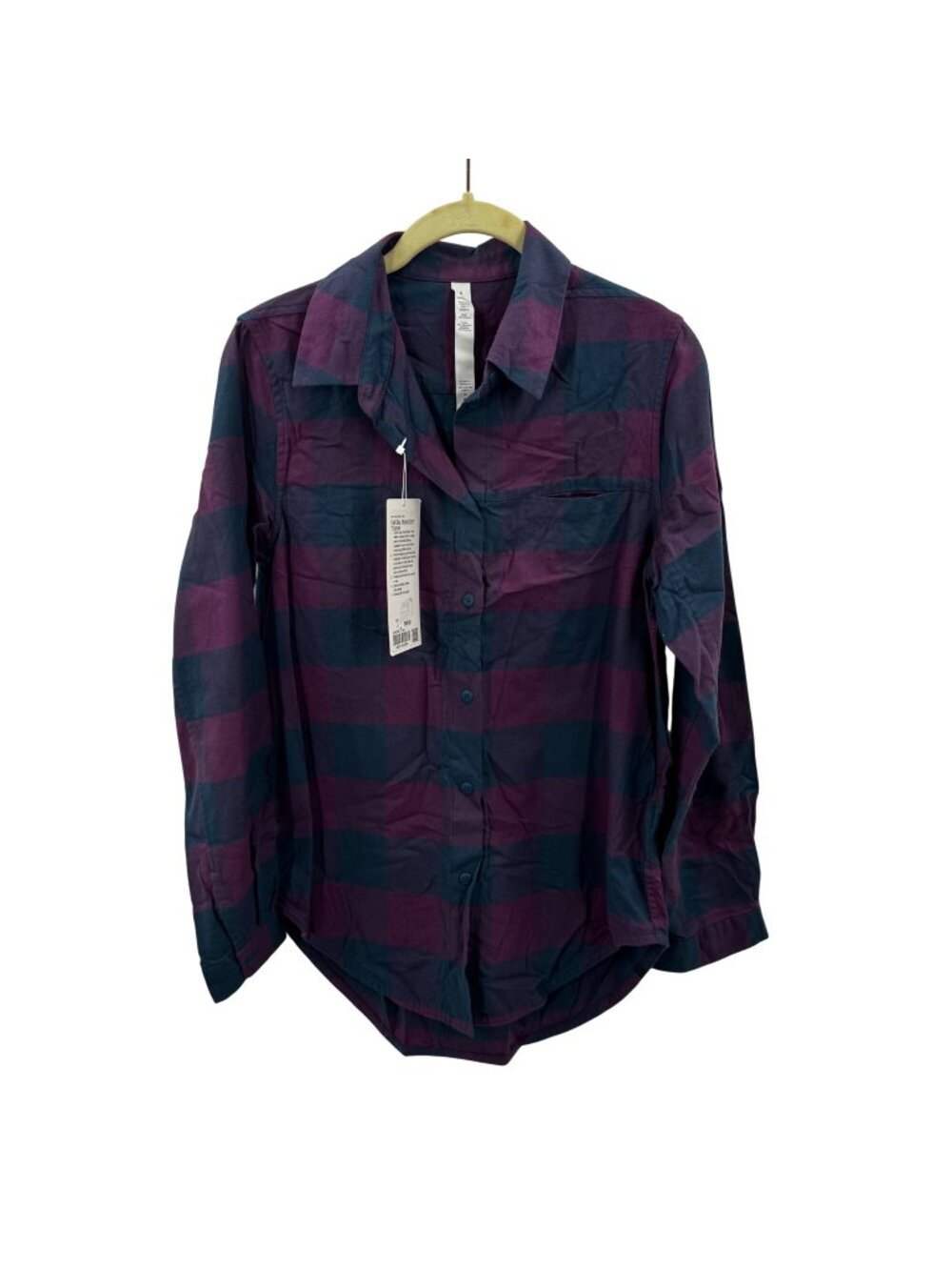 Lululemon Full Day Ahead Womens Button-Up Flannel Shirt Navy & Purple Plaid Sz 4